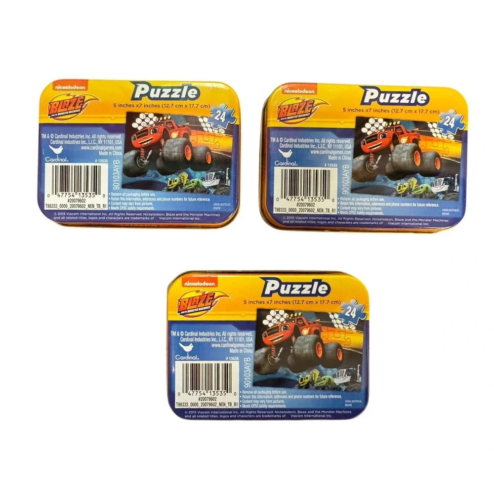 Blaze Monster Machines Puzzle Lot 3 Sealed‎ Tin 24pc Kids Travel Nickelodeon